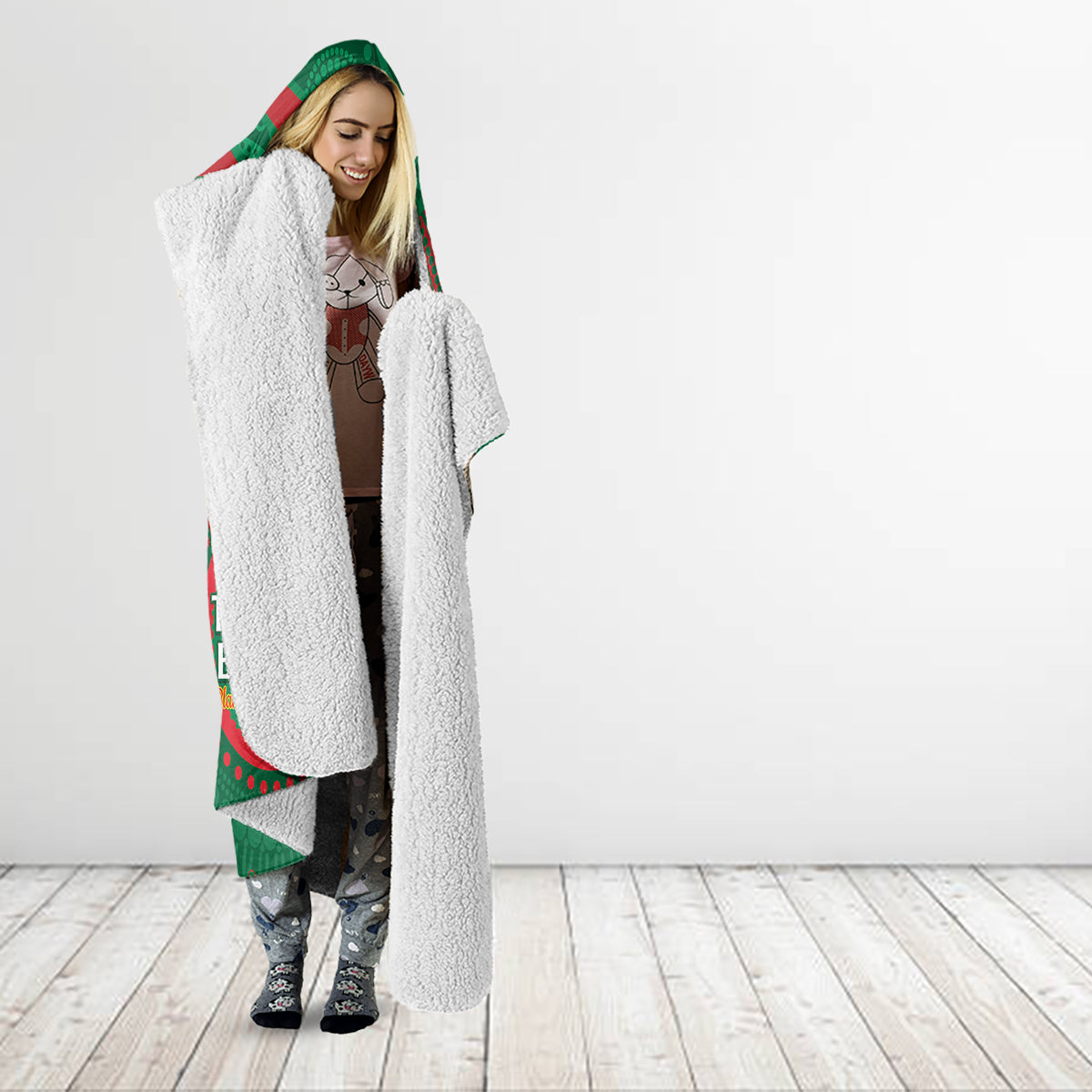 Custom NRL Rabbitohs NAIDOC Week Hooded Blanket Keep The Fire Burning Indigenous Art
