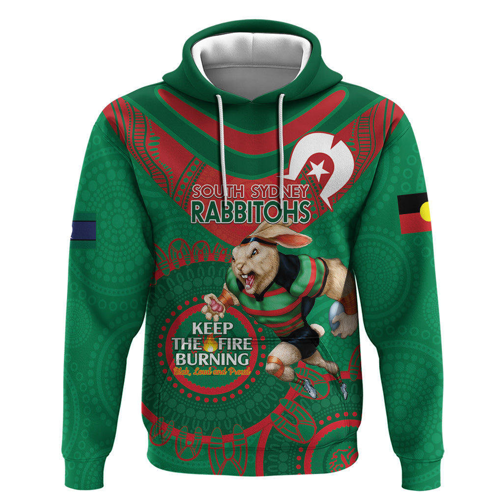 Custom NRL Rabbitohs NAIDOC Week Hoodie Keep The Fire Burning Indigenous Art