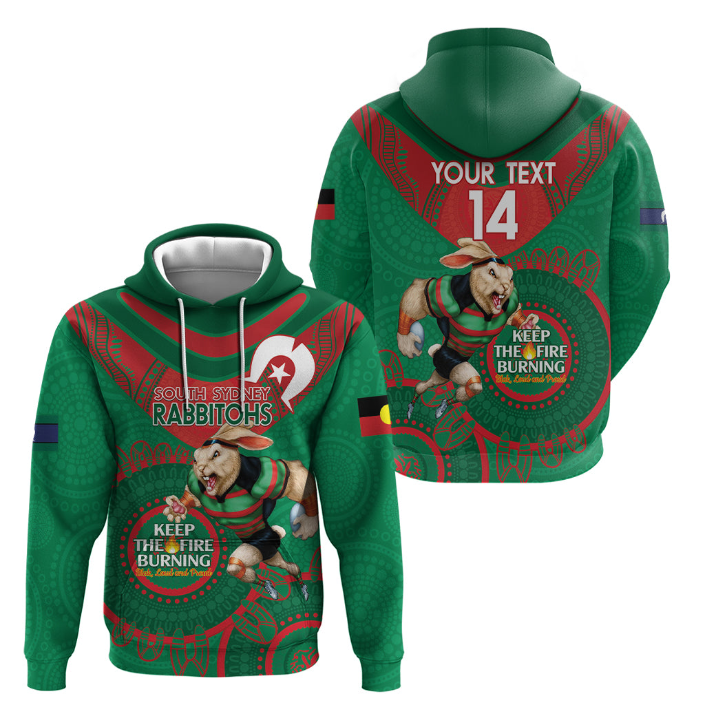 Custom NRL Rabbitohs NAIDOC Week Hoodie Keep The Fire Burning Indigenous Art