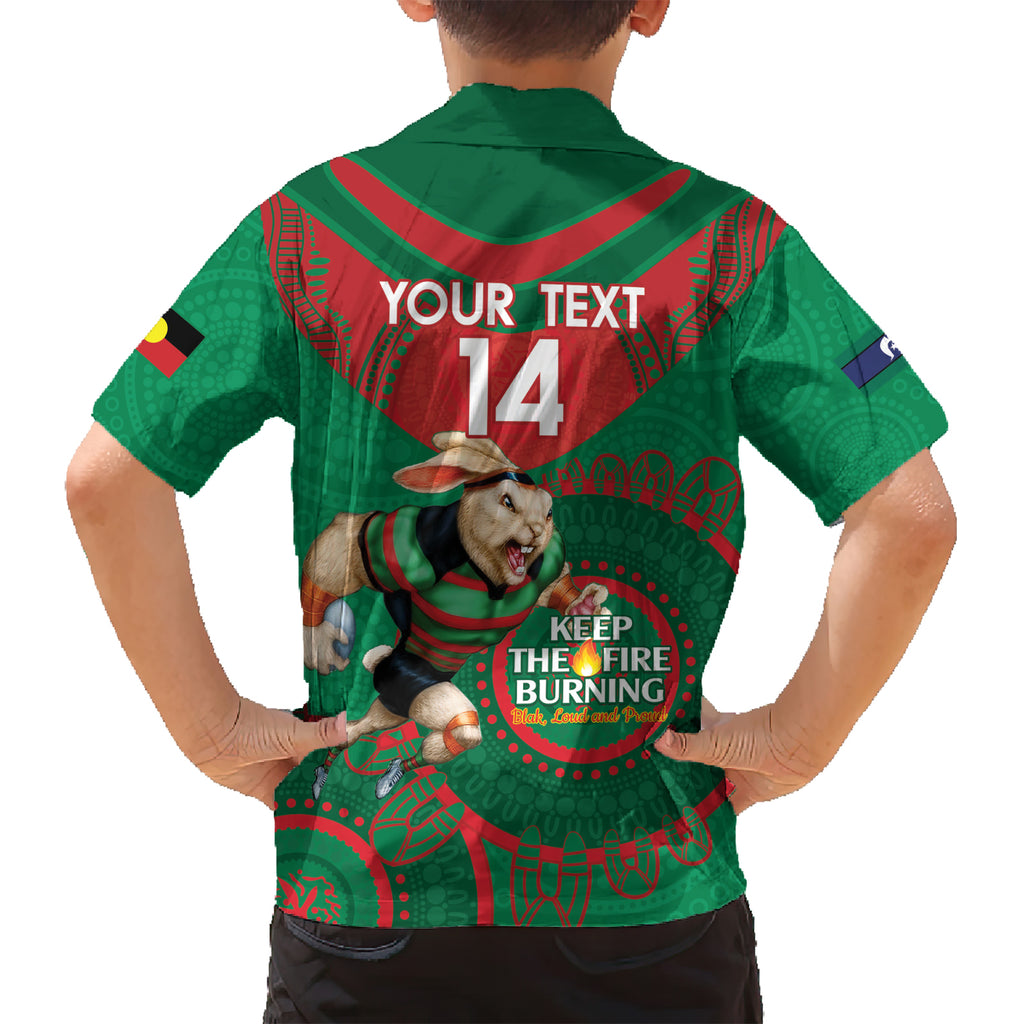 Custom NRL Rabbitohs NAIDOC Week Kid Hawaiian Shirt Keep The Fire Burning Indigenous Art