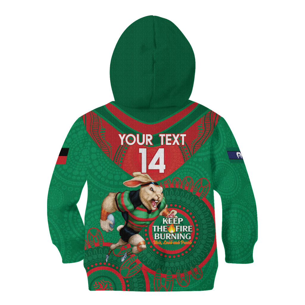 Custom NRL Rabbitohs NAIDOC Week Kid Hoodie Keep The Fire Burning Indigenous Art