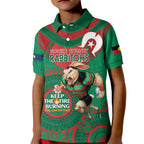 Custom NRL Rabbitohs NAIDOC Week Kid Polo Shirt Keep The Fire Burning Indigenous Art
