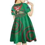 Custom NRL Rabbitohs NAIDOC Week Kid Short Sleeve Dress Keep The Fire Burning Indigenous Art