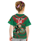 Custom NRL Rabbitohs NAIDOC Week Kid T Shirt Keep The Fire Burning Indigenous Art