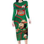 Custom NRL Rabbitohs NAIDOC Week Long Sleeve Bodycon Dress Keep The Fire Burning Indigenous Art
