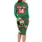 Custom NRL Rabbitohs NAIDOC Week Long Sleeve Bodycon Dress Keep The Fire Burning Indigenous Art