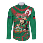 Custom NRL Rabbitohs NAIDOC Week Long Sleeve Button Shirt Keep The Fire Burning Indigenous Art