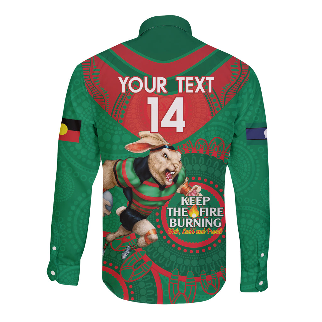 Custom NRL Rabbitohs NAIDOC Week Long Sleeve Button Shirt Keep The Fire Burning Indigenous Art