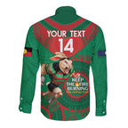 Custom NRL Rabbitohs NAIDOC Week Long Sleeve Button Shirt Keep The Fire Burning Indigenous Art