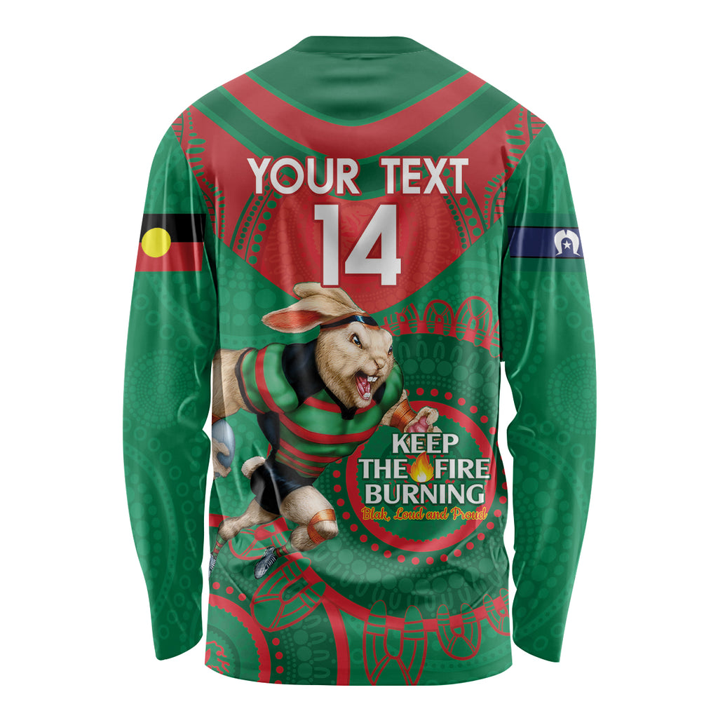 Custom NRL Rabbitohs NAIDOC Week Long Sleeve Shirt Keep The Fire Burning Indigenous Art