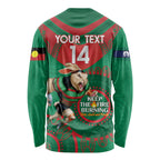 Custom NRL Rabbitohs NAIDOC Week Long Sleeve Shirt Keep The Fire Burning Indigenous Art