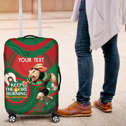 Custom NRL Rabbitohs NAIDOC Week Luggage Cover Keep The Fire Burning Indigenous Art