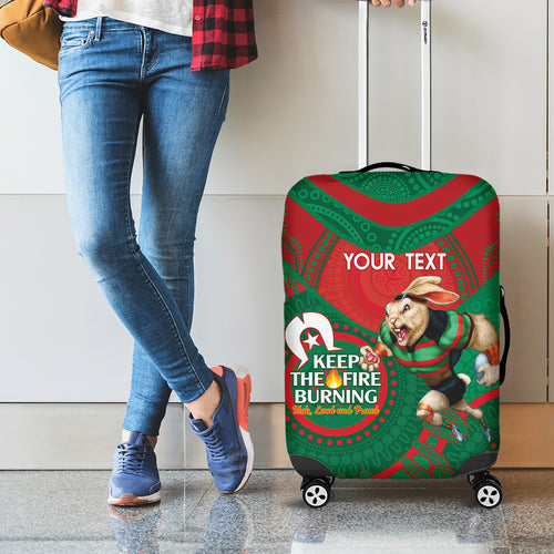 Custom NRL Rabbitohs NAIDOC Week Luggage Cover Keep The Fire Burning Indigenous Art