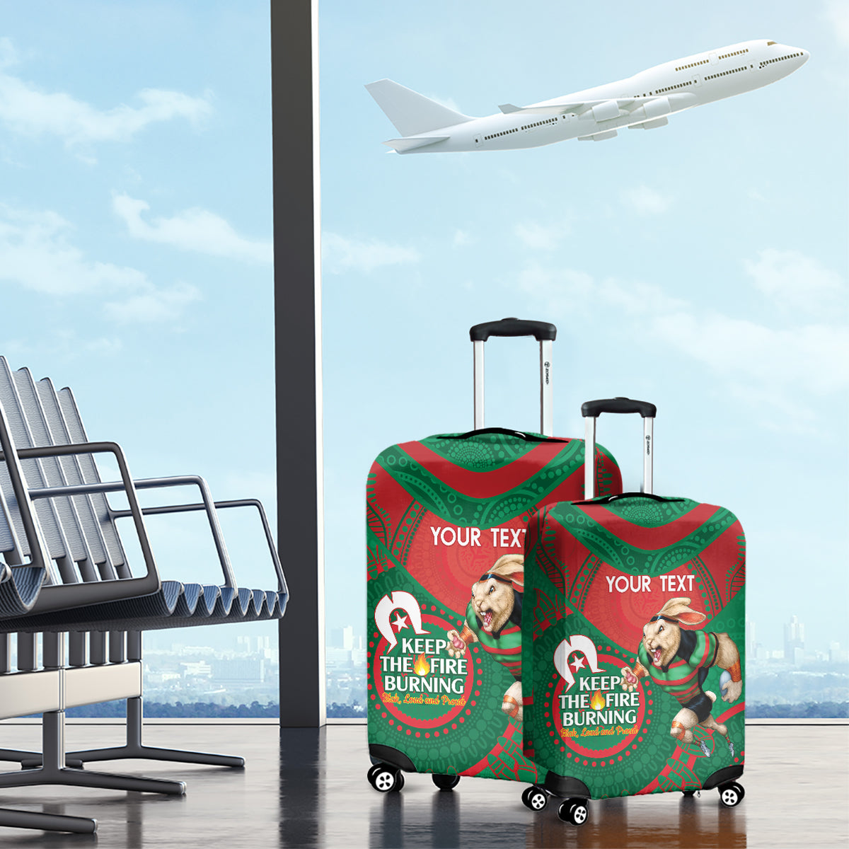 Custom NRL Rabbitohs NAIDOC Week Luggage Cover Keep The Fire Burning Indigenous Art