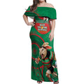 Custom NRL Rabbitohs NAIDOC Week Off Shoulder Maxi Dress Keep The Fire Burning Indigenous Art