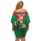 Custom NRL Rabbitohs NAIDOC Week Off Shoulder Short Dress Keep The Fire Burning Indigenous Art