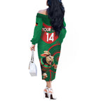 Custom NRL Rabbitohs NAIDOC Week Off The Shoulder Long Sleeve Dress Keep The Fire Burning Indigenous Art