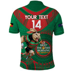 Custom NRL Rabbitohs NAIDOC Week Polo Shirt Keep The Fire Burning Indigenous Art