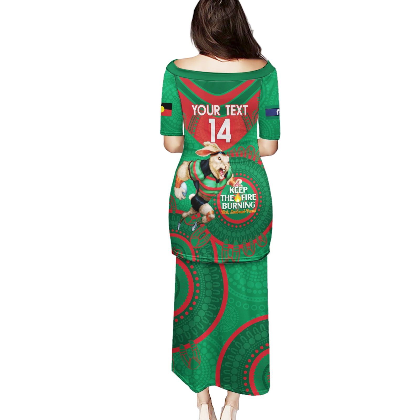 Custom NRL Rabbitohs NAIDOC Week Puletasi Keep The Fire Burning Indigenous Art