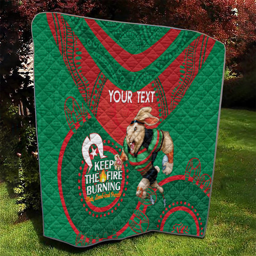 Custom NRL Rabbitohs NAIDOC Week Quilt Keep The Fire Burning Indigenous Art