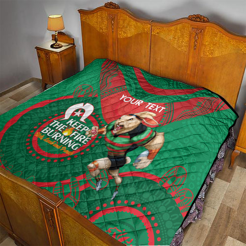 Custom NRL Rabbitohs NAIDOC Week Quilt Keep The Fire Burning Indigenous Art