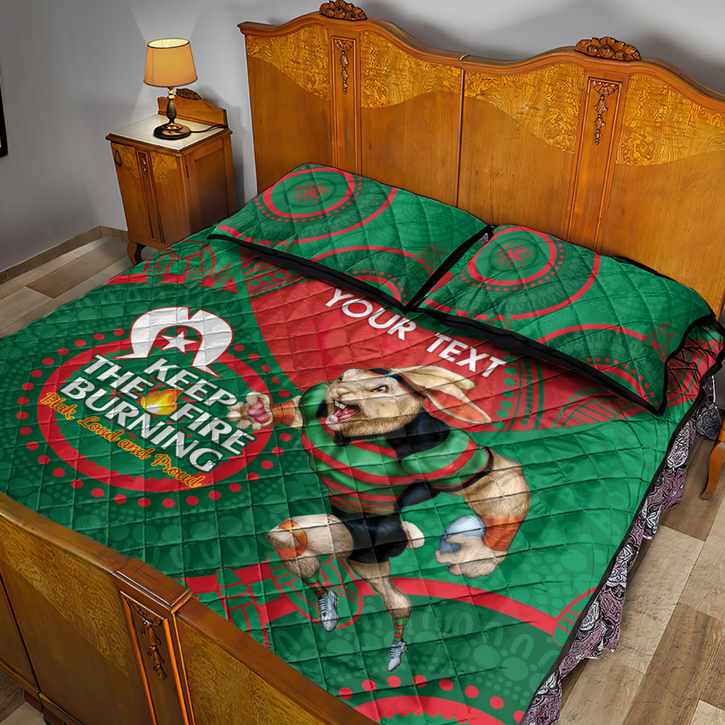 Custom NRL Rabbitohs NAIDOC Week Quilt Bed Set Keep The Fire Burning Indigenous Art