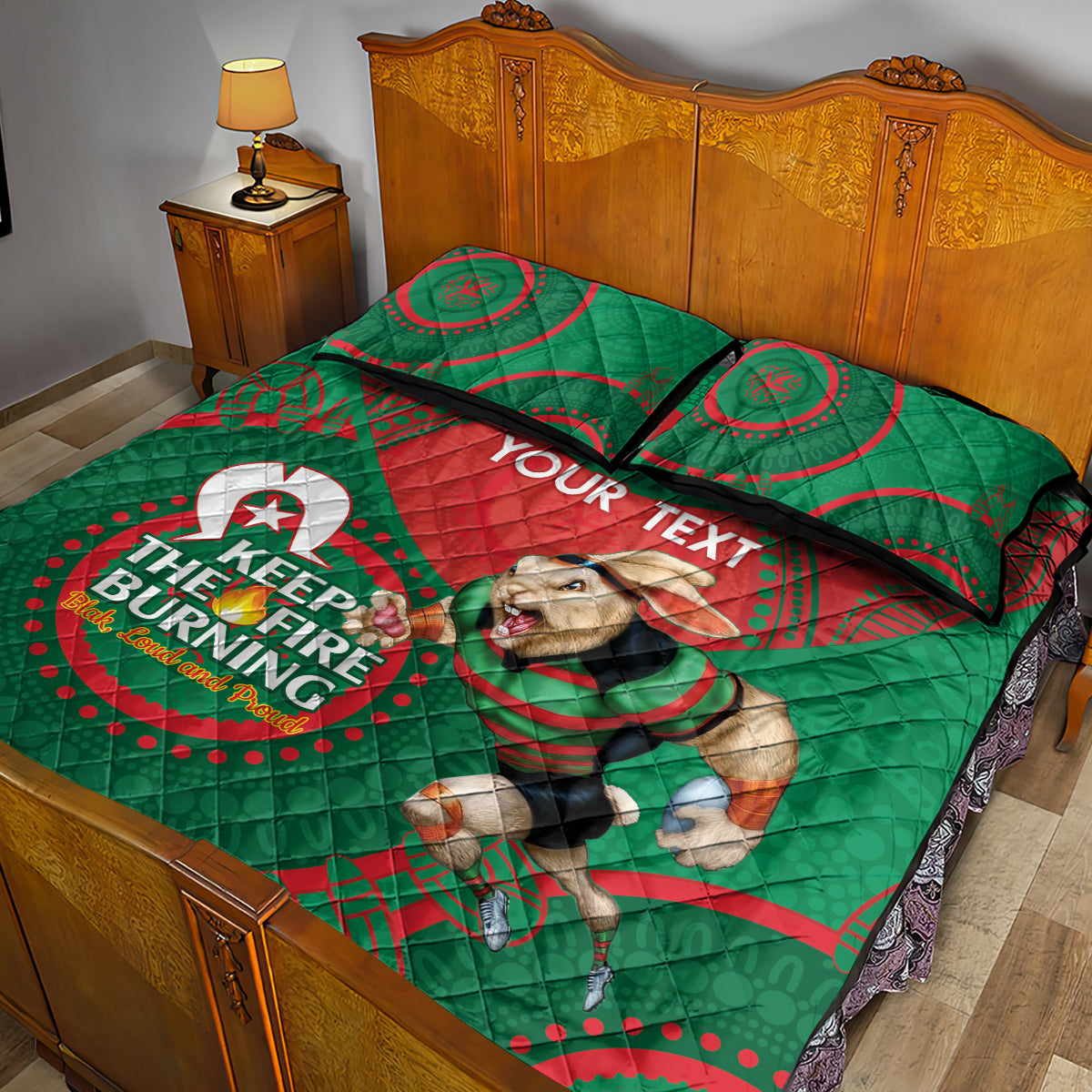 Custom NRL Rabbitohs NAIDOC Week Quilt Bed Set Keep The Fire Burning Indigenous Art