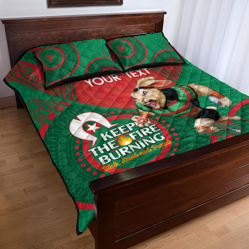 Custom NRL Rabbitohs NAIDOC Week Quilt Bed Set Keep The Fire Burning Indigenous Art