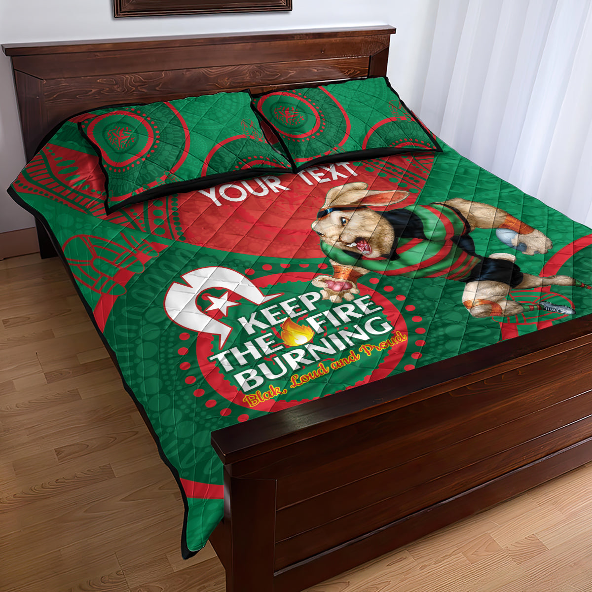 Custom NRL Rabbitohs NAIDOC Week Quilt Bed Set Keep The Fire Burning Indigenous Art