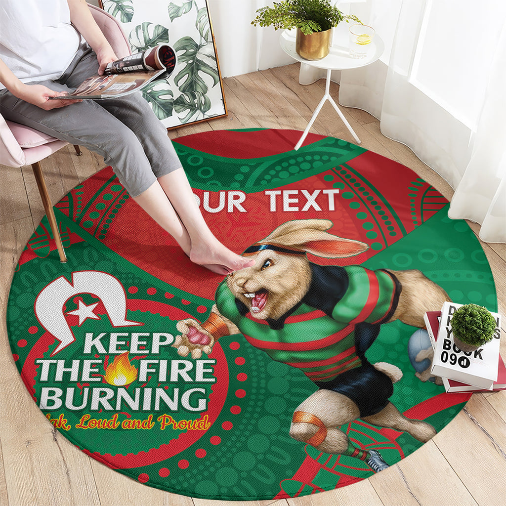 Custom NRL Rabbitohs NAIDOC Week Round Carpet Keep The Fire Burning Indigenous Art