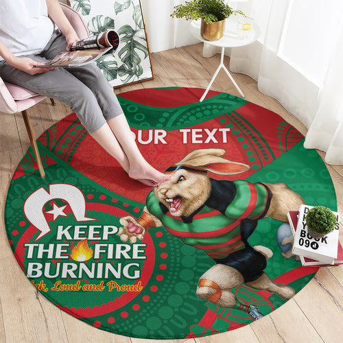 Custom NRL Rabbitohs NAIDOC Week Round Carpet Keep The Fire Burning Indigenous Art