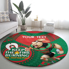 Custom NRL Rabbitohs NAIDOC Week Round Carpet Keep The Fire Burning Indigenous Art