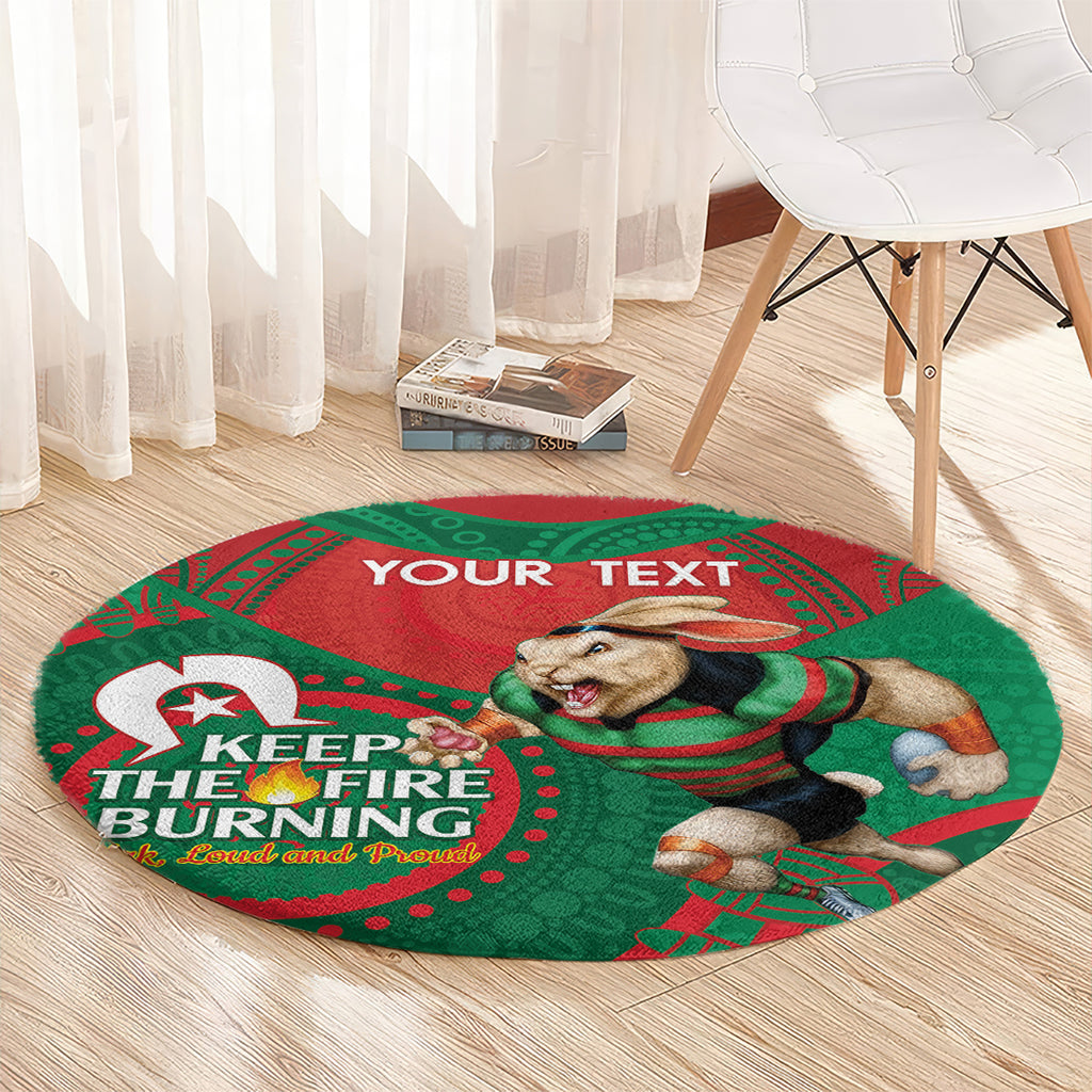 Custom NRL Rabbitohs NAIDOC Week Round Carpet Keep The Fire Burning Indigenous Art