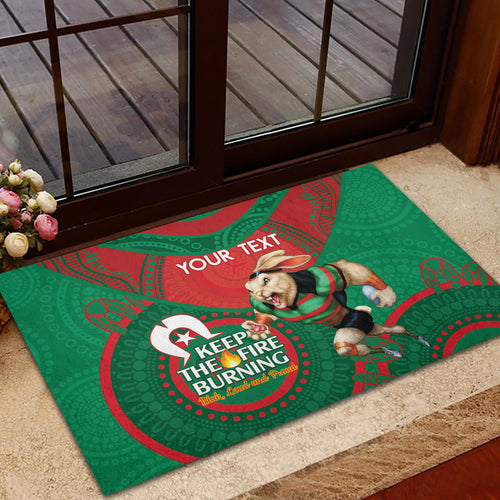 Custom NRL Rabbitohs NAIDOC Week Rubber Doormat Keep The Fire Burning Indigenous Art
