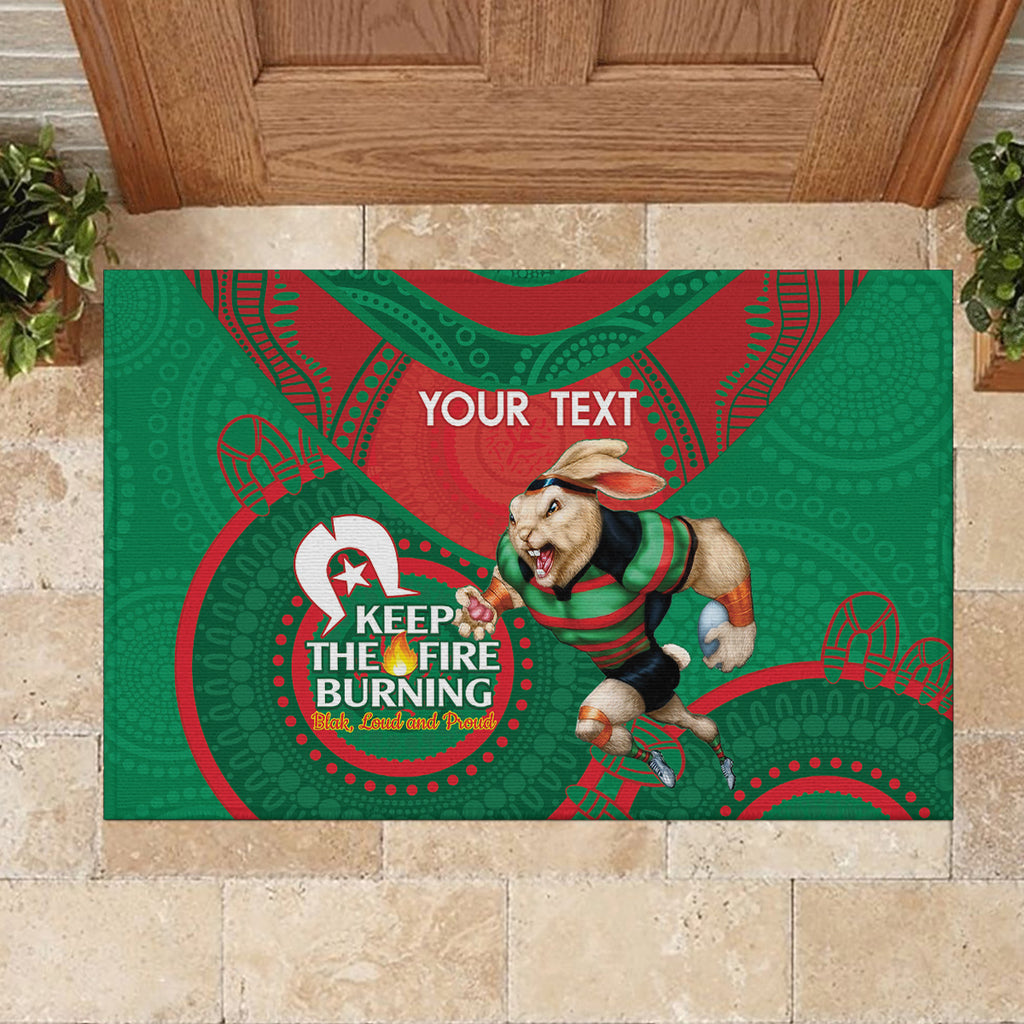 Custom NRL Rabbitohs NAIDOC Week Rubber Doormat Keep The Fire Burning Indigenous Art