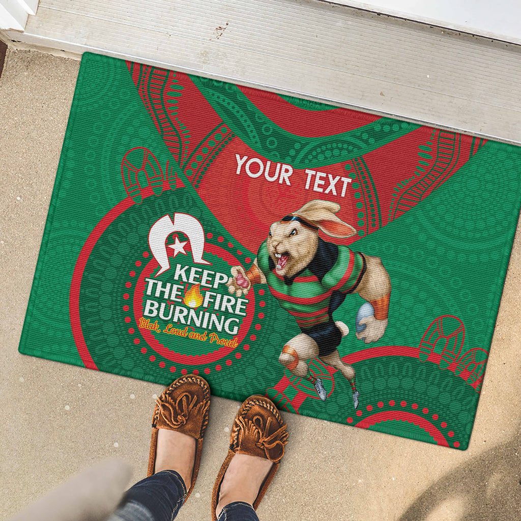 Custom NRL Rabbitohs NAIDOC Week Rubber Doormat Keep The Fire Burning Indigenous Art