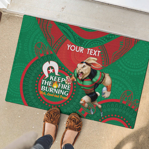 Custom NRL Rabbitohs NAIDOC Week Rubber Doormat Keep The Fire Burning Indigenous Art