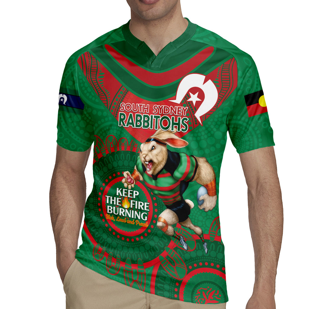 Custom NRL Rabbitohs NAIDOC Week Rugby Jersey Keep The Fire Burning Indigenous Art
