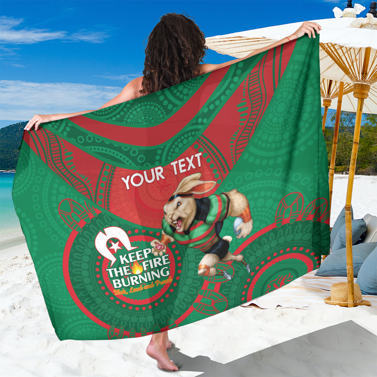 Custom NRL Rabbitohs NAIDOC Week Sarong Keep The Fire Burning Indigenous Art