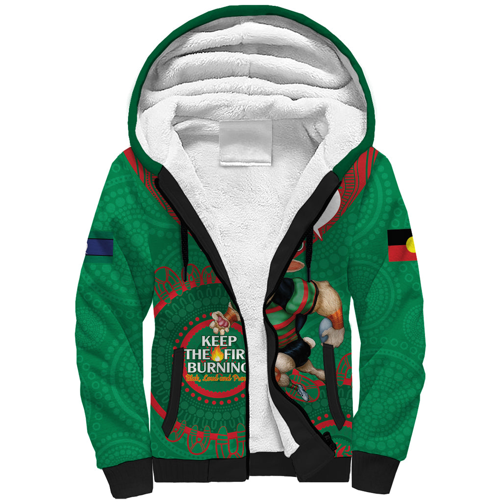 Custom NRL Rabbitohs NAIDOC Week Sherpa Hoodie Keep The Fire Burning Indigenous Art