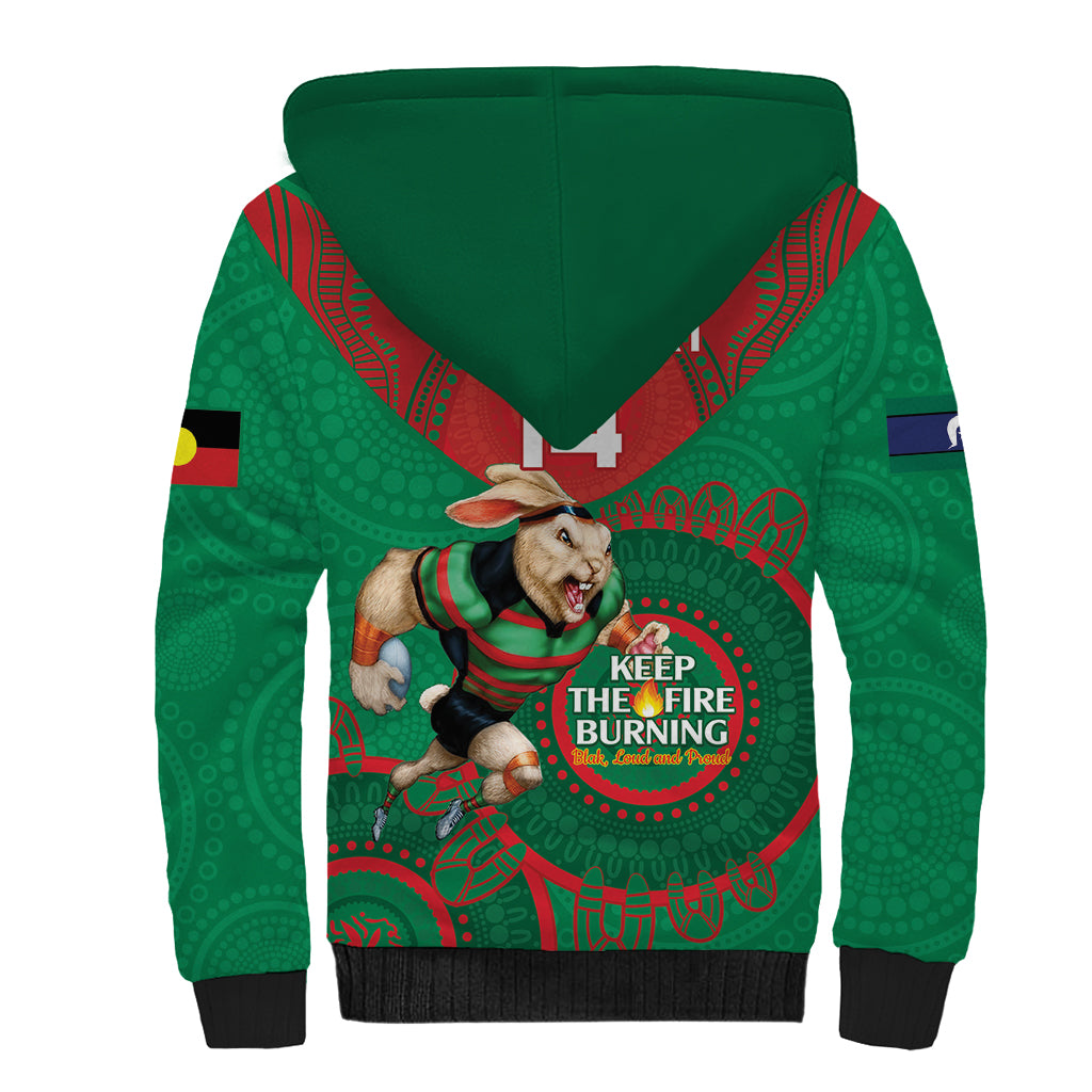 Custom NRL Rabbitohs NAIDOC Week Sherpa Hoodie Keep The Fire Burning Indigenous Art
