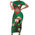 Custom NRL Rabbitohs NAIDOC Week Short Sleeve Bodycon Dress Keep The Fire Burning Indigenous Art