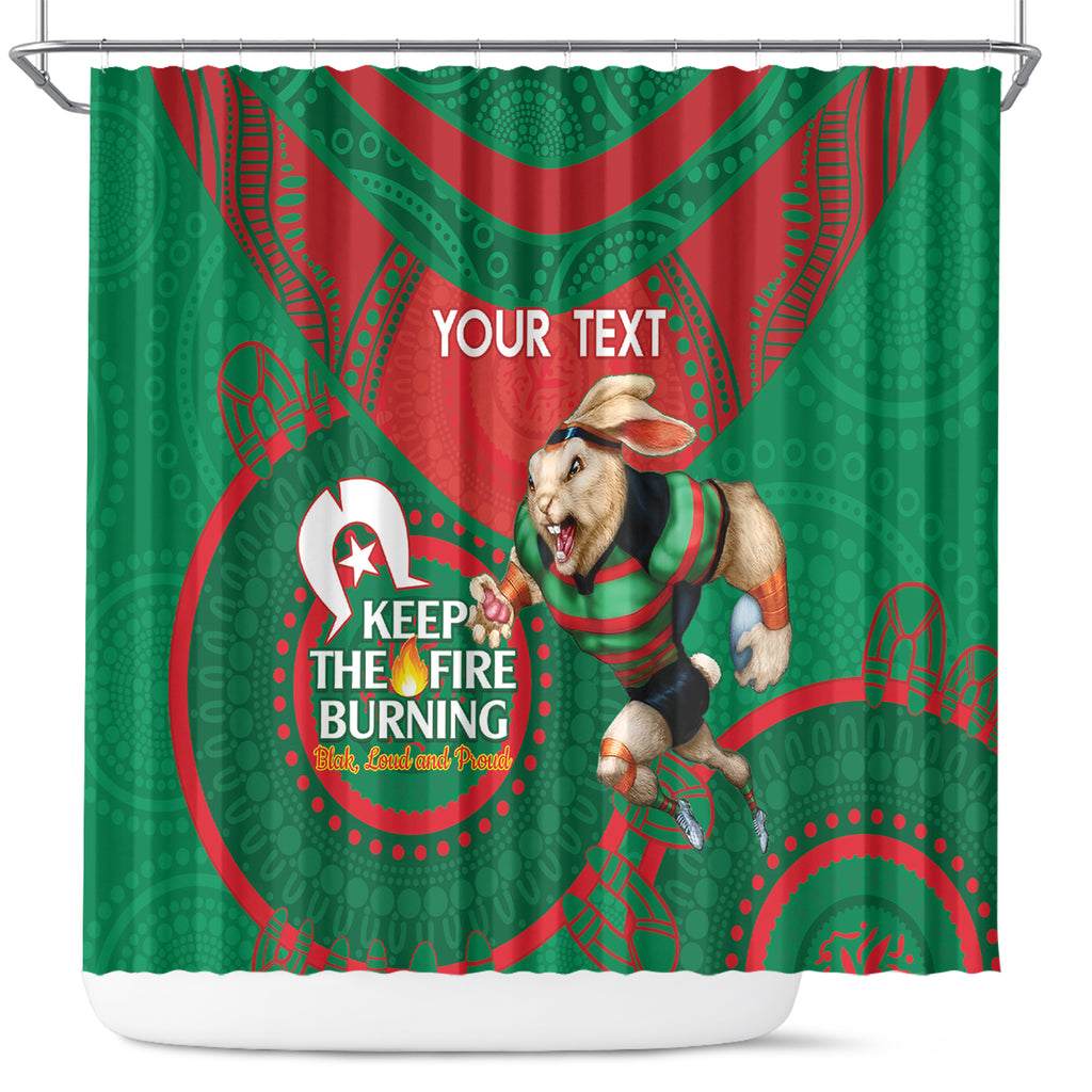 Custom NRL Rabbitohs NAIDOC Week Shower Curtain Keep The Fire Burning Indigenous Art