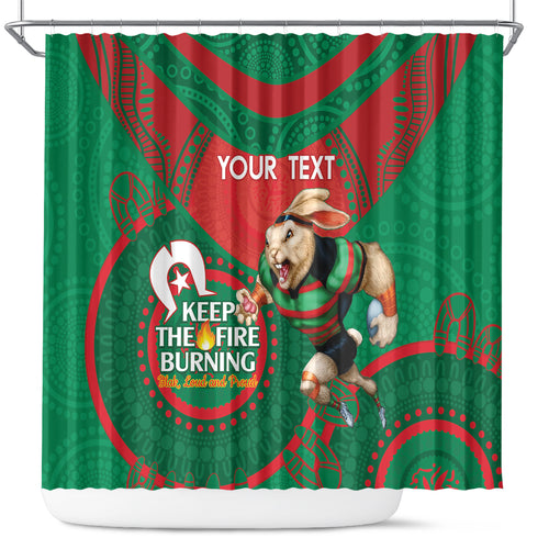 Custom NRL Rabbitohs NAIDOC Week Shower Curtain Keep The Fire Burning Indigenous Art