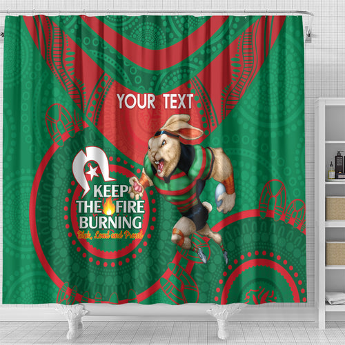 Custom NRL Rabbitohs NAIDOC Week Shower Curtain Keep The Fire Burning Indigenous Art