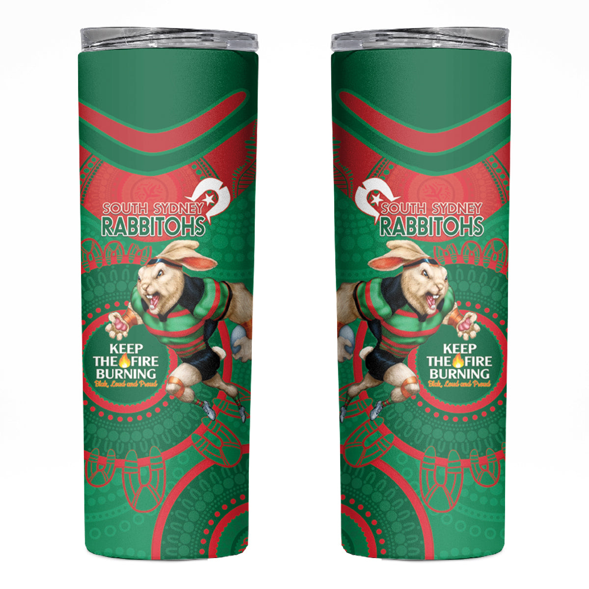 NRL Rabbitohs NAIDOC Week Skinny Tumbler Keep The Fire Burning Indigenous Art