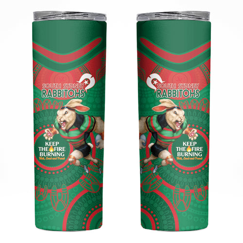 NRL Rabbitohs NAIDOC Week Skinny Tumbler Keep The Fire Burning Indigenous Art