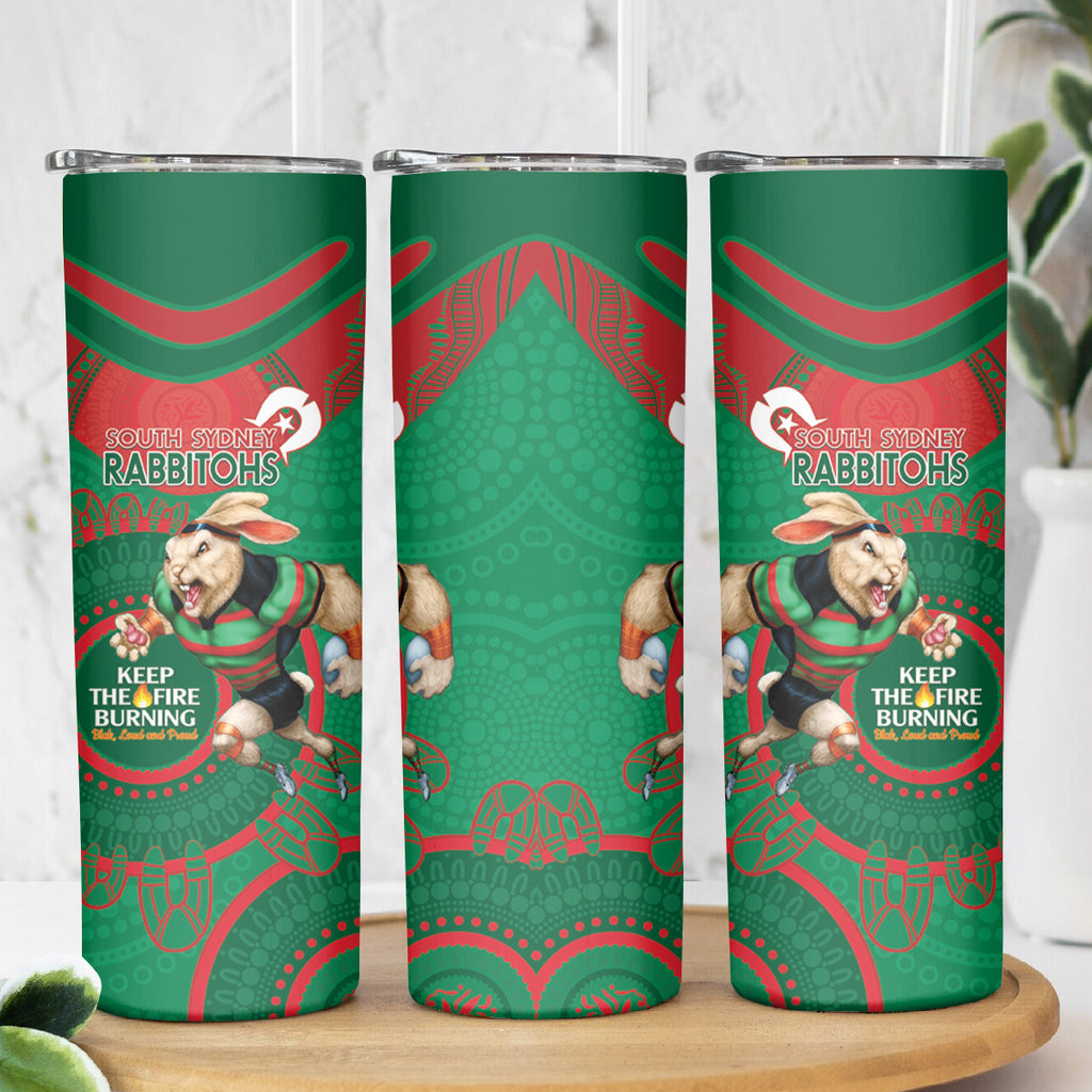 NRL Rabbitohs NAIDOC Week Skinny Tumbler Keep The Fire Burning Indigenous Art
