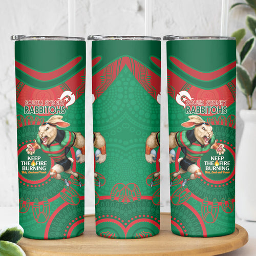 NRL Rabbitohs NAIDOC Week Skinny Tumbler Keep The Fire Burning Indigenous Art