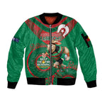 Custom NRL Rabbitohs NAIDOC Week Sleeve Zip Bomber Jacket Keep The Fire Burning Indigenous Art